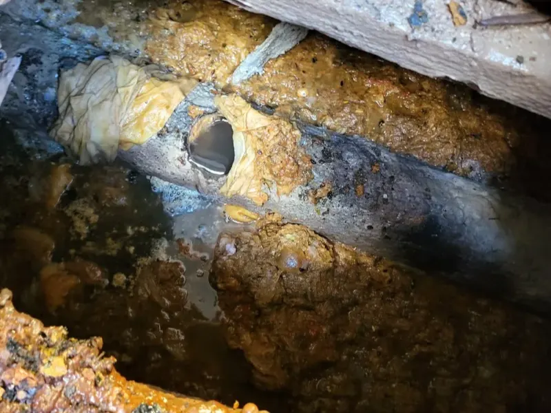 전주 배관 안에 굳어 붙은 찌꺼기