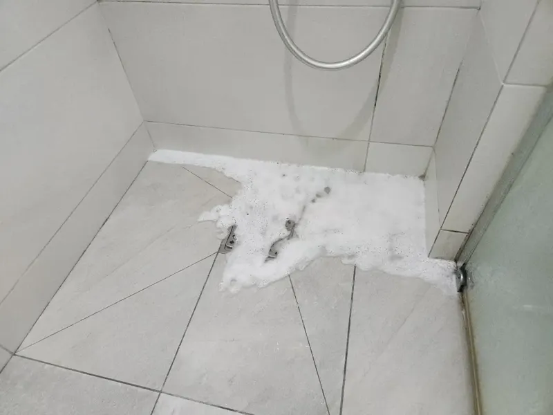 전주 배수구에서 거품 섞인 물이 올라온 샤워실 바닥